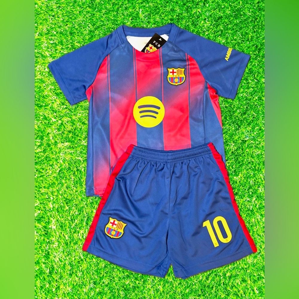 Kids Lamine Yamal Soccer Jersey Set - Barcelona Red & Blue Youth Uniform NWT